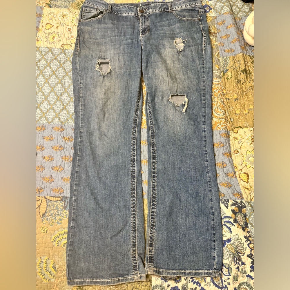 Lane Bryant Boot Cut Jeans, Distressed Denim, Cotton